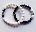 BLACK ONYX&nbsp; AND WHITE SHELL WITH SKULL COUPLE BRACELETS