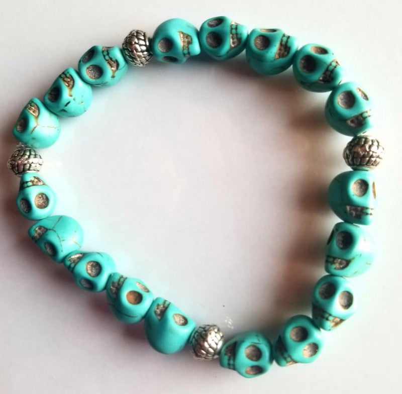 Tibetan Yak Bone Turquoise Color Skull Bracelet