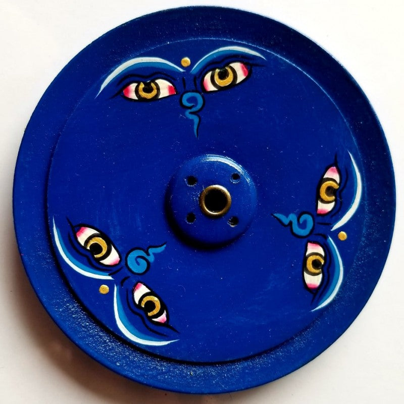 MEDICINE BUDDHA HEALING EYE WOODEN INCENSE BURNER(BLUE)