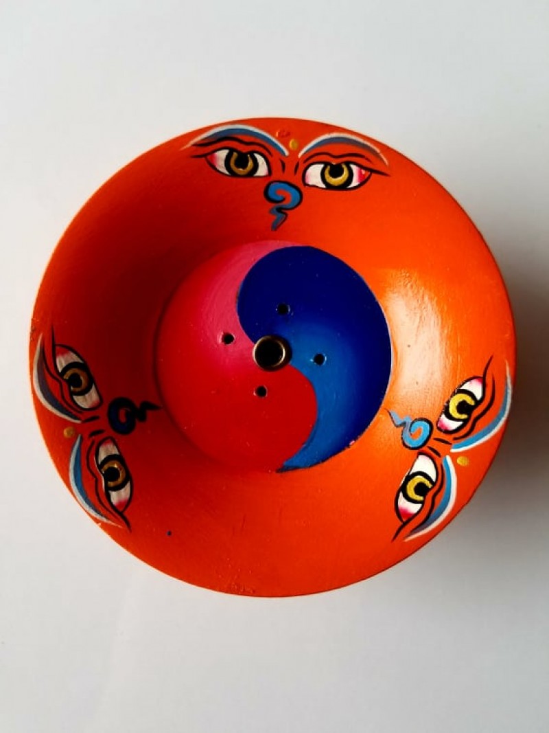 BUDDHA EYE PAINTED WOODEN INCENSE BURNER