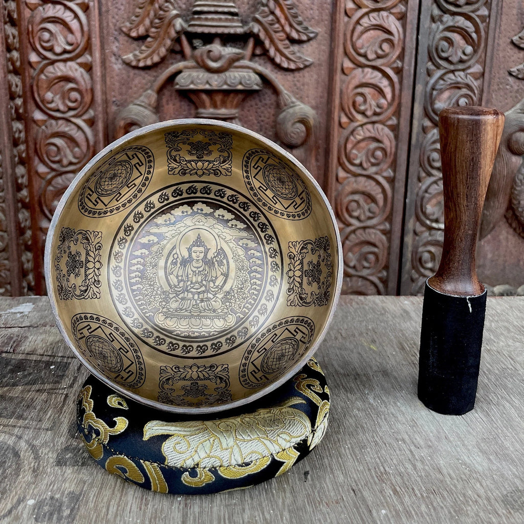 MASTERPIECE AVALOKITESVARA TIBETAN SINGING BOWLS