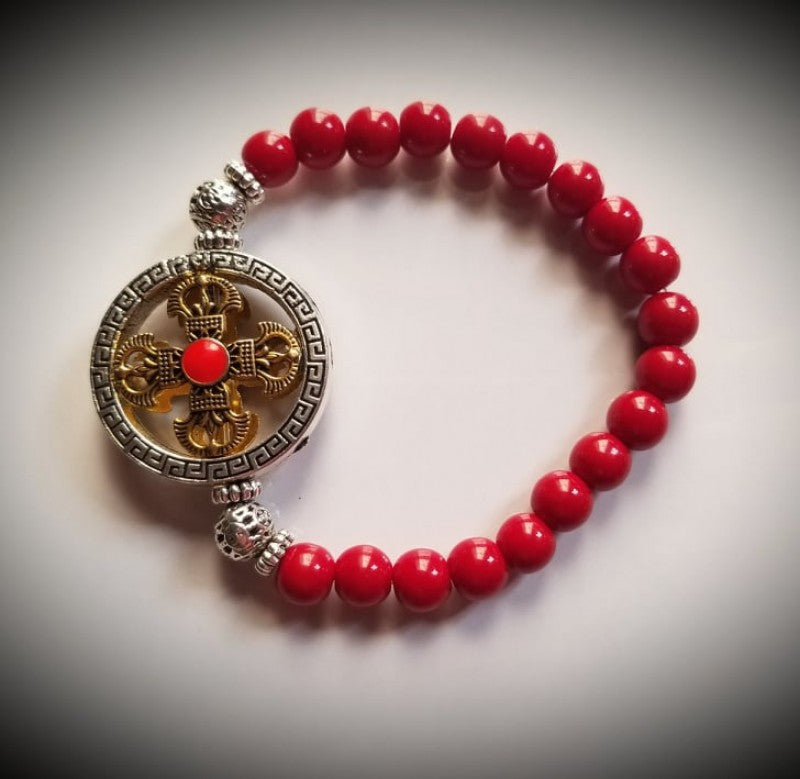 CORAL WITH DOUBLE DORJE MANDALA BRACELETS