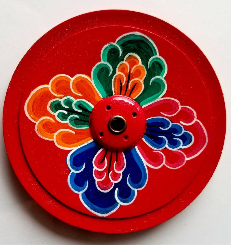 FLORAL DESIGN FLAT WOODEN INCENSE BURNER