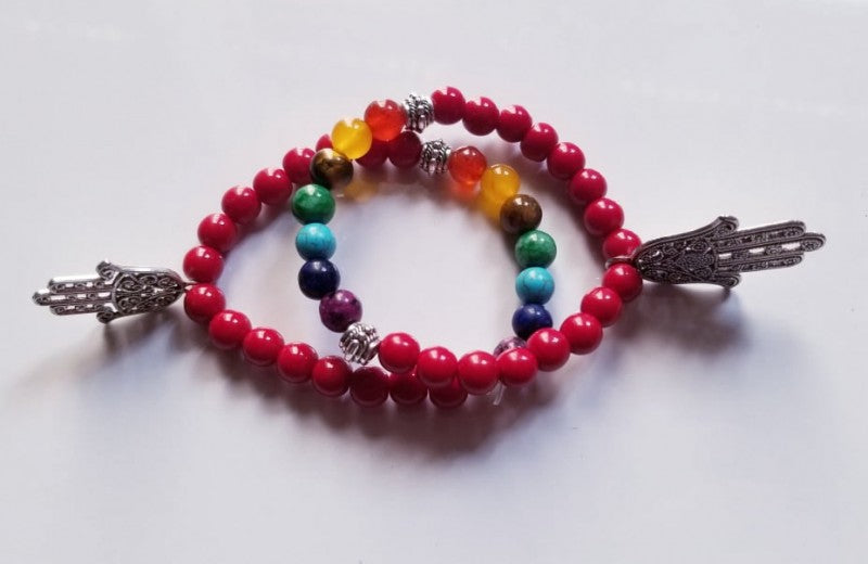 HAMSA SEVEN CHAKRA WITH CORAL COUPLE BRACELETS