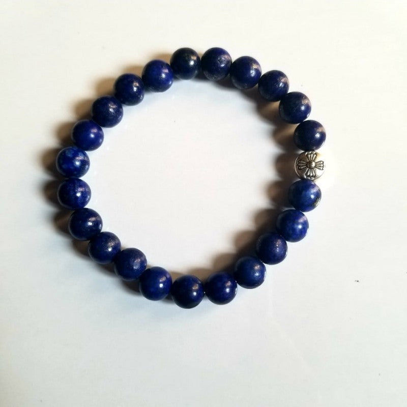 LAPIS WITH FLOWER SPACER BRACELET