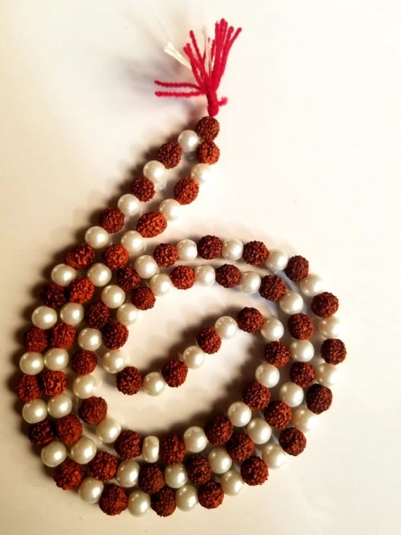 RUDRAKSHA AND PEARL 108 PURIFY MALA