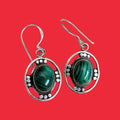 Sterling Silver Antique Malachite Stone Earring
