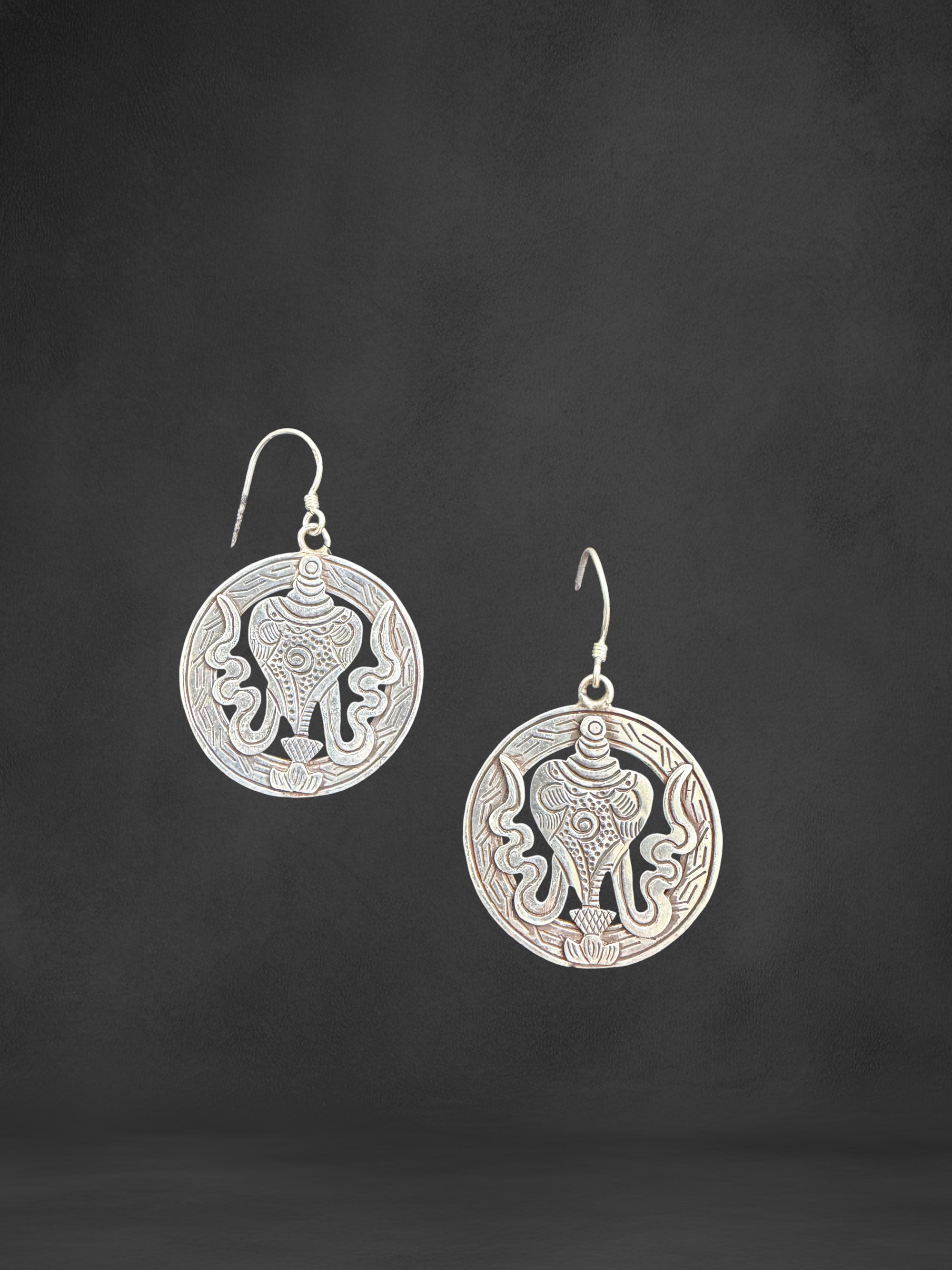 Tibetan Eight Auspicious Symbol Sterling Silver Earring Set