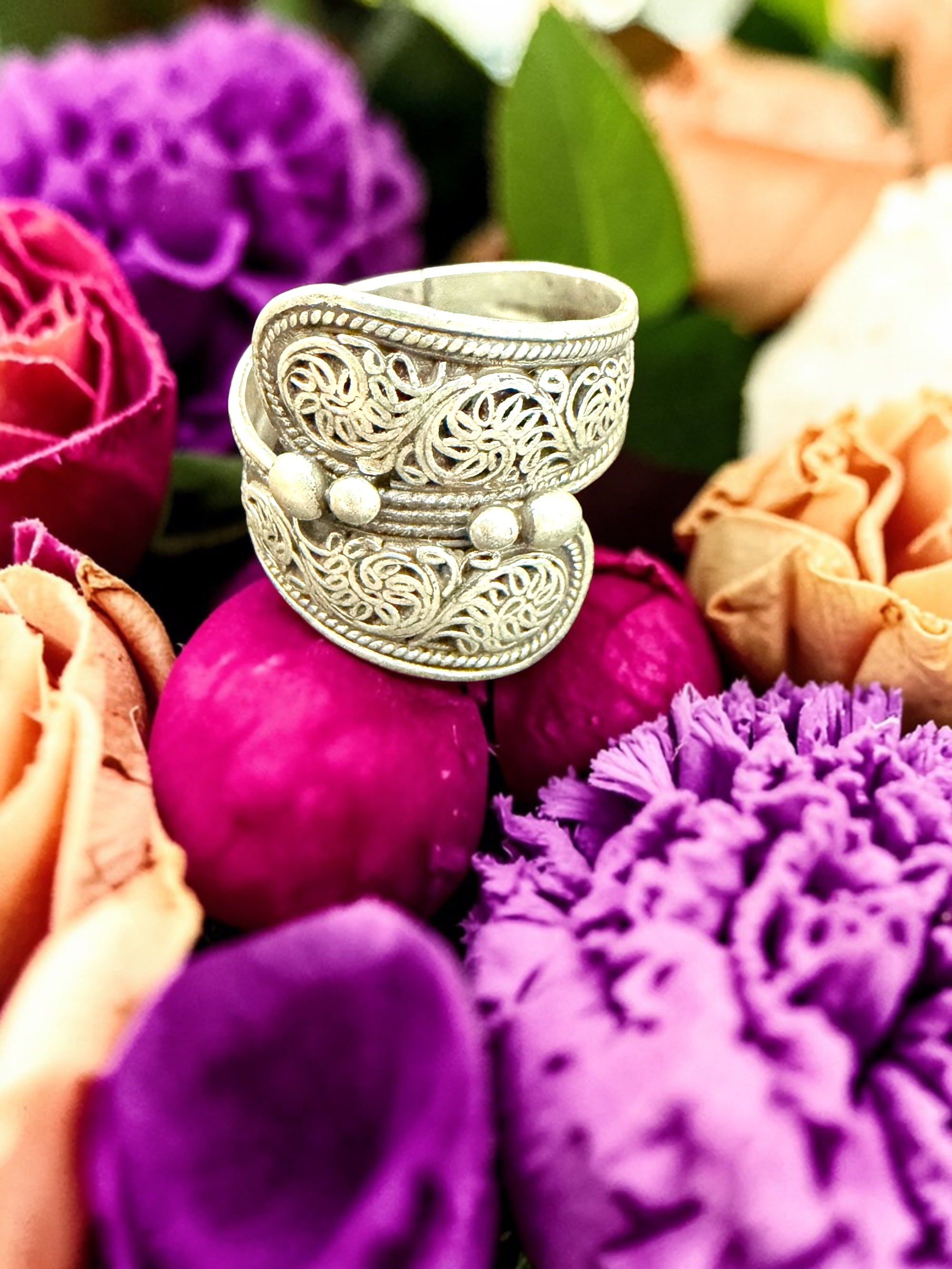 Flower Design Sterling Silver Ring