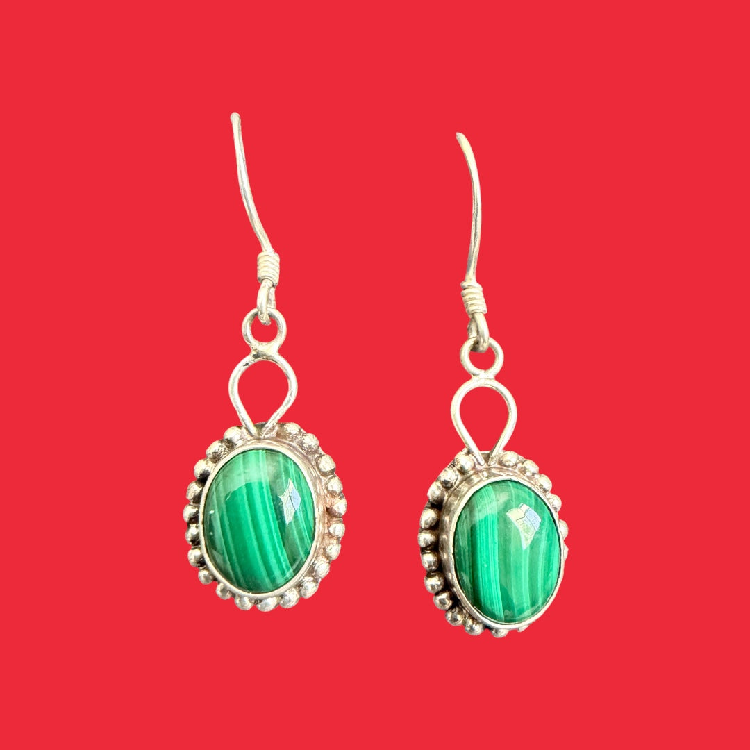 Handmade Malachite Drop Loop Sterling Silver Earring