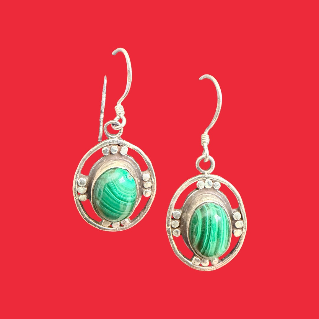 Himalayan Malachite Stone Sterling Silver Earring