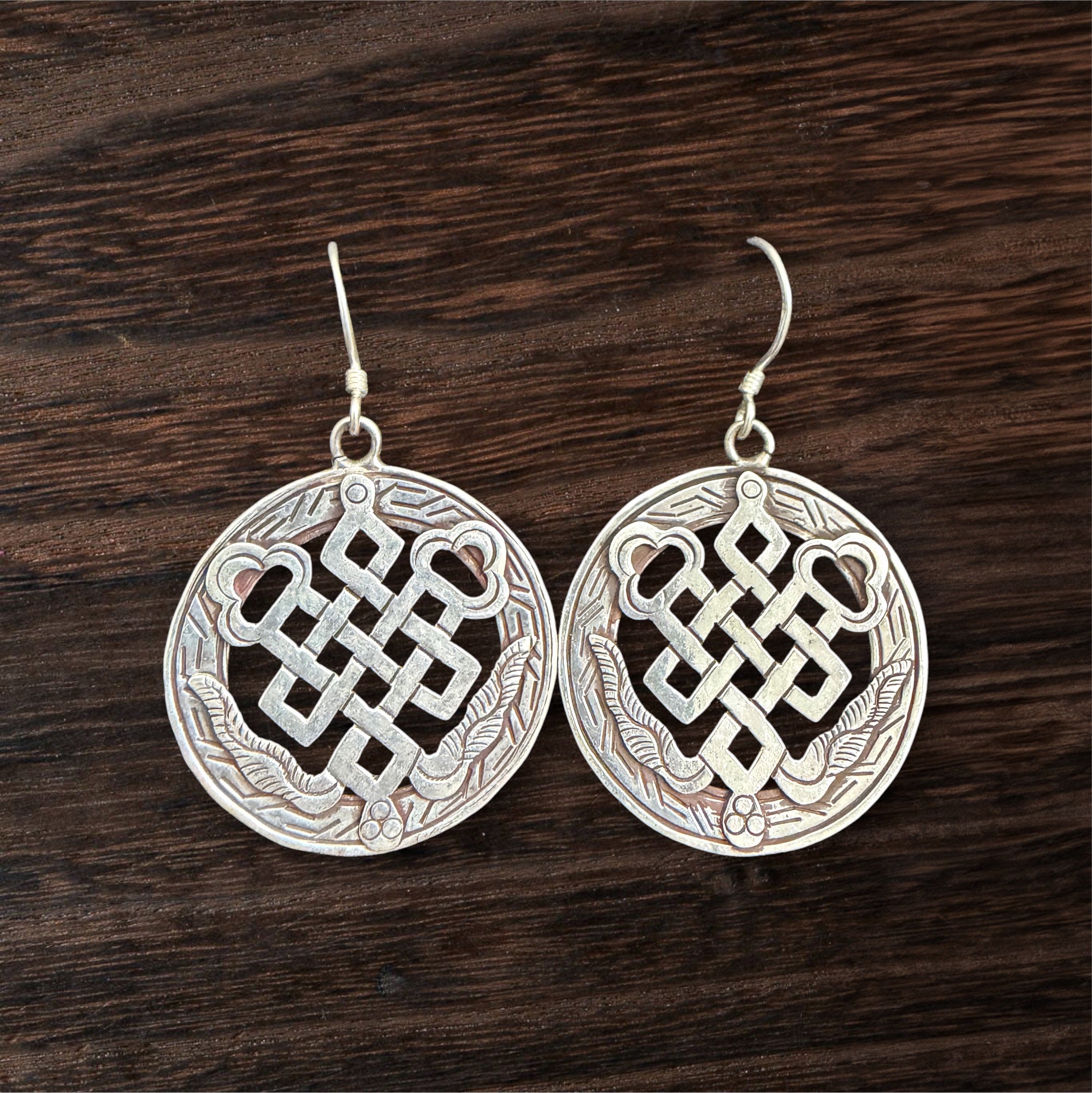 Tibetan Eight Auspicious Symbol Sterling Silver Earring Set