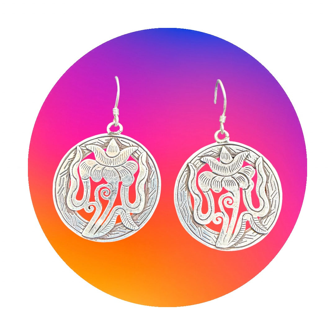 Tibetan Eight Auspicious Symbol Sterling Silver Earring Set