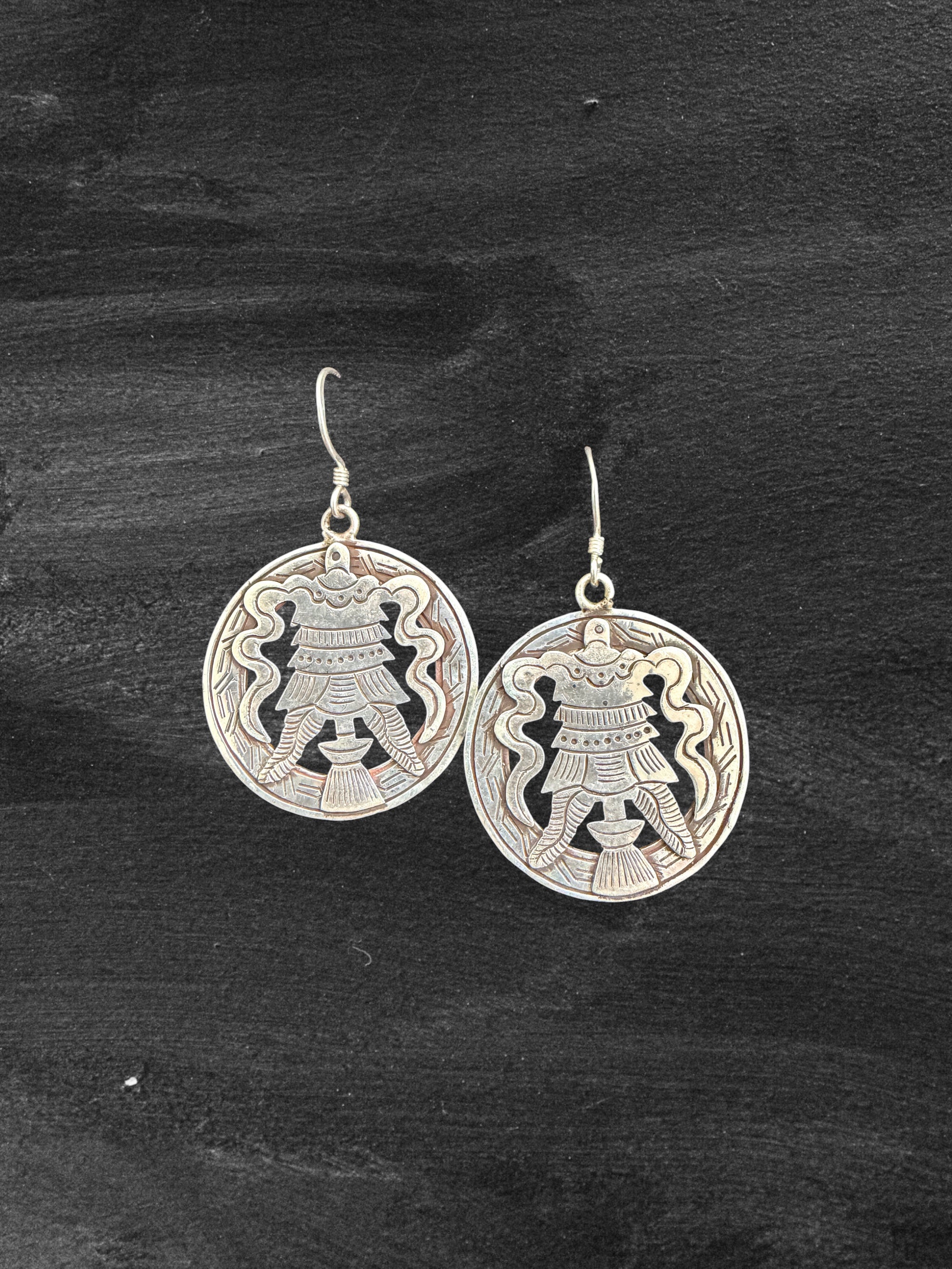 Tibetan Eight Auspicious Symbol Sterling Silver Earring Set