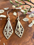 Sterling Silver Curved Filigree Scroll Domed Dangle Drop Hook Earrings