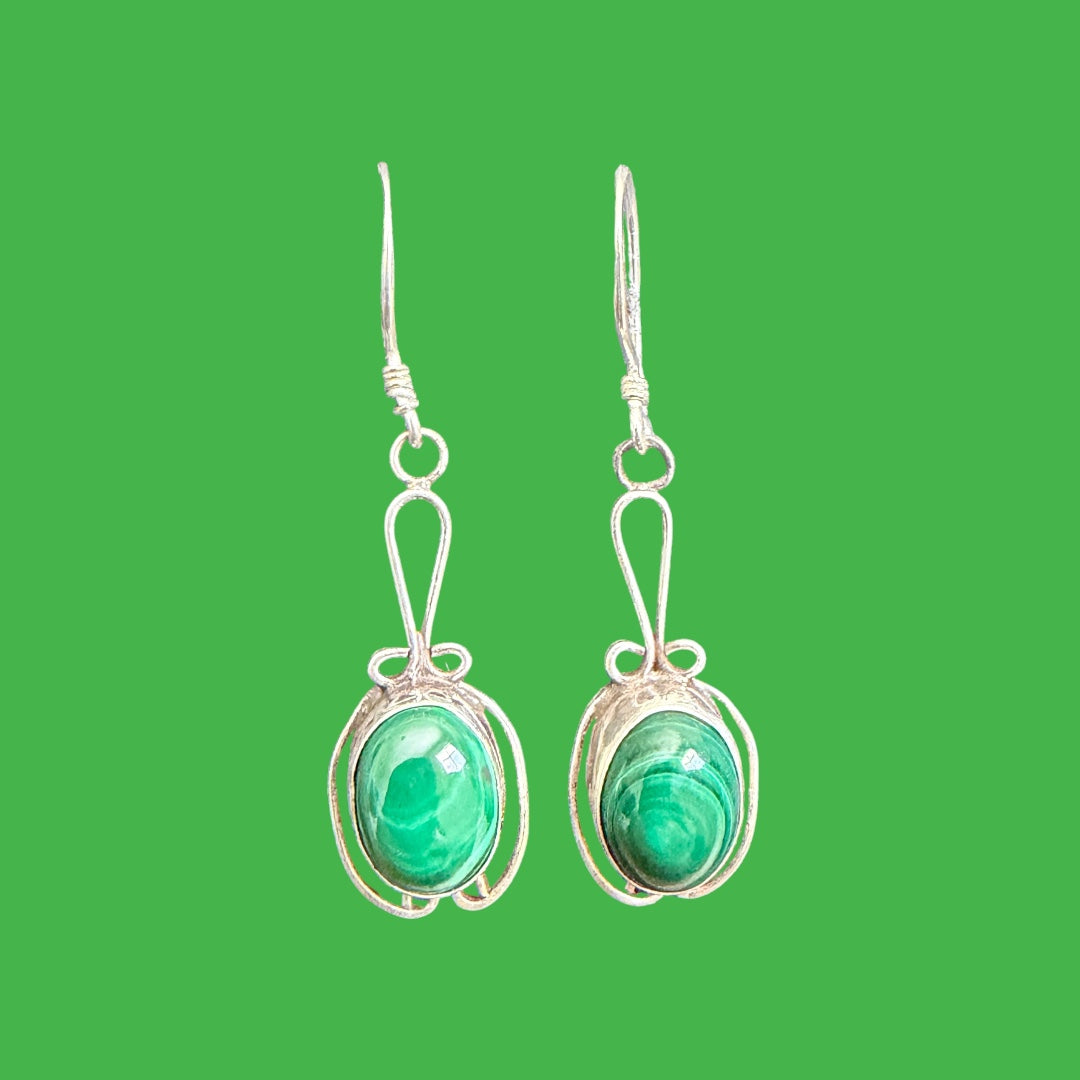 Himalayan Malachite Stone Sterling Silver Earring