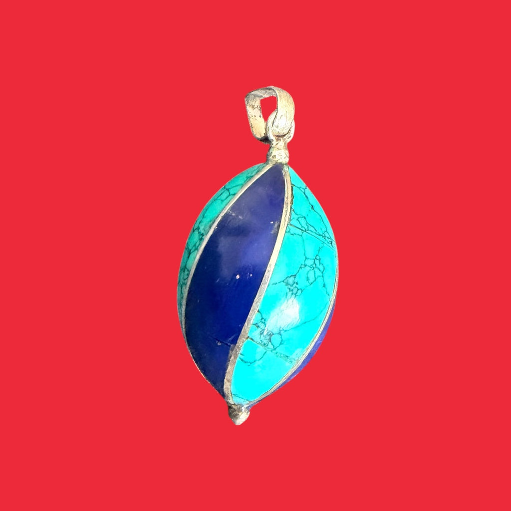 Natural Lapis and Turquoise Stone Inlay Sterling silver Pendant