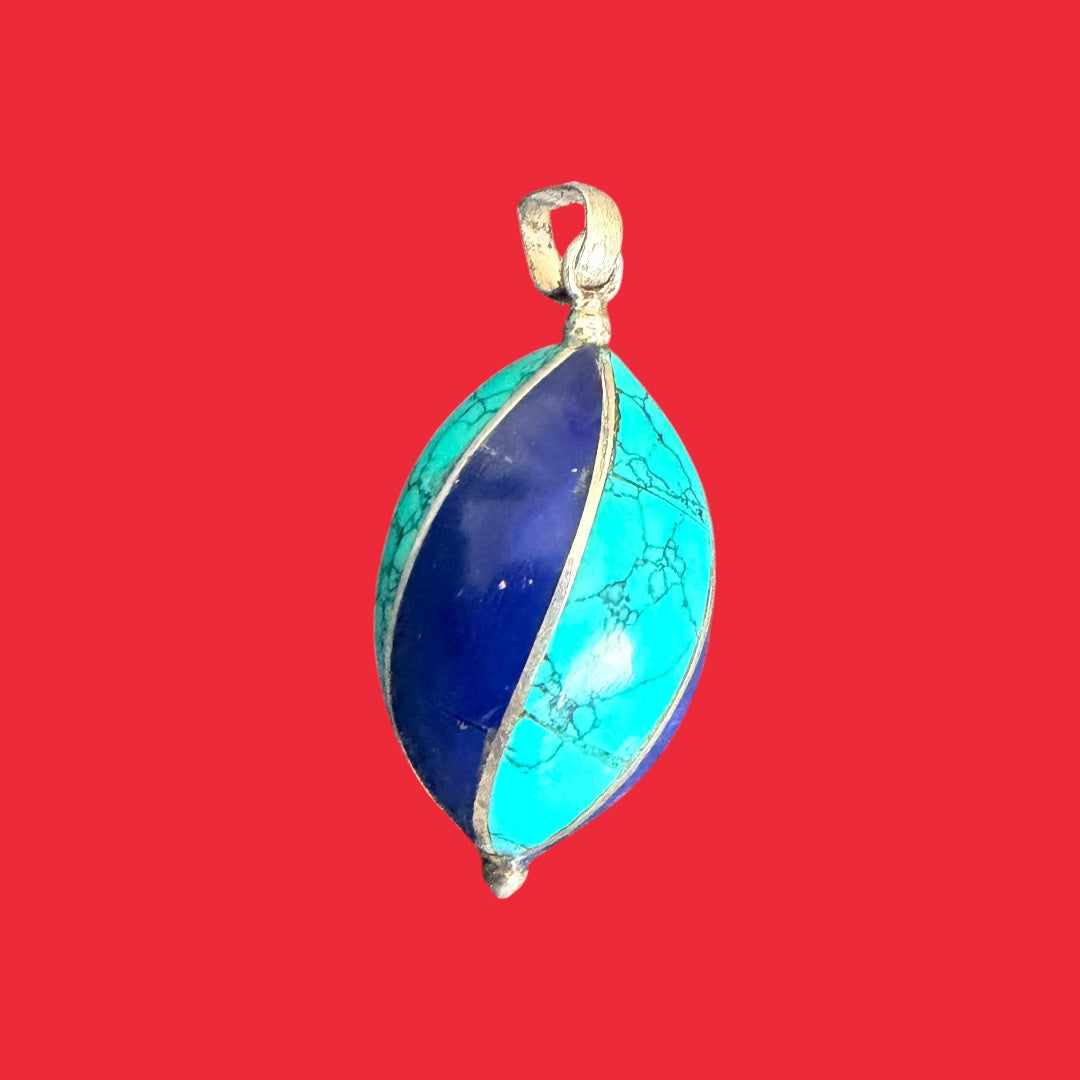 Natural Lapis and Turquoise Stone Inlay Sterling silver Pendant