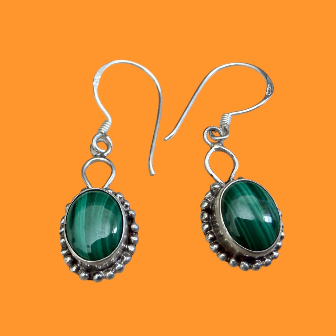 Malachite Gemstone Earring 9.25 Sterling Silver