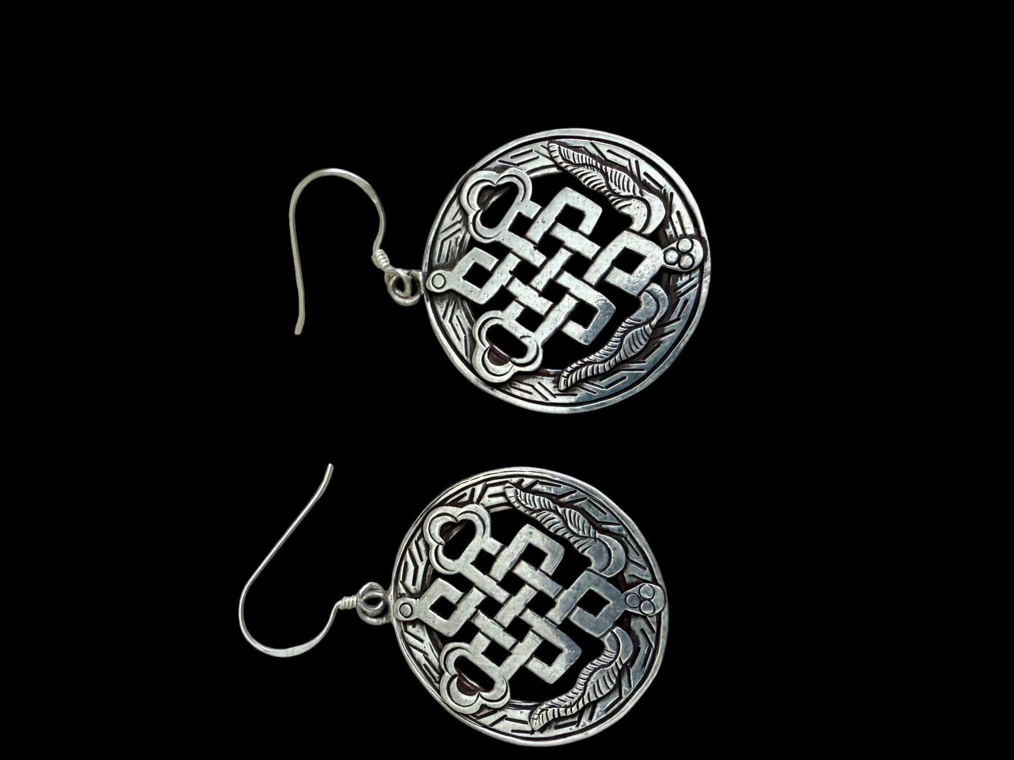 Tibetan Eight Auspicious Symbol Endless Knot Sterling Silver Earring
