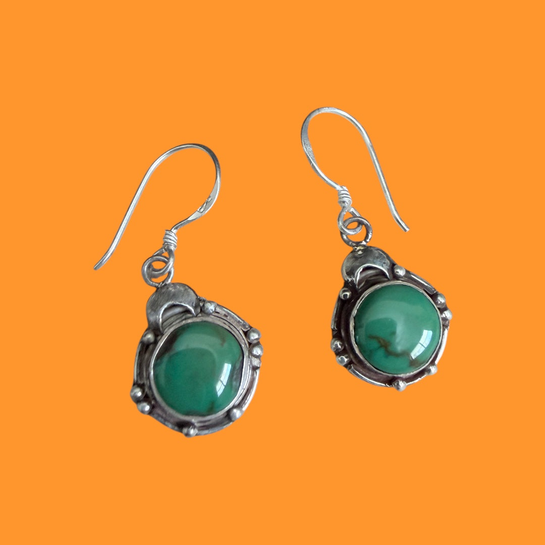 Antique Tibetan Turquoise Sterling Silver Earring