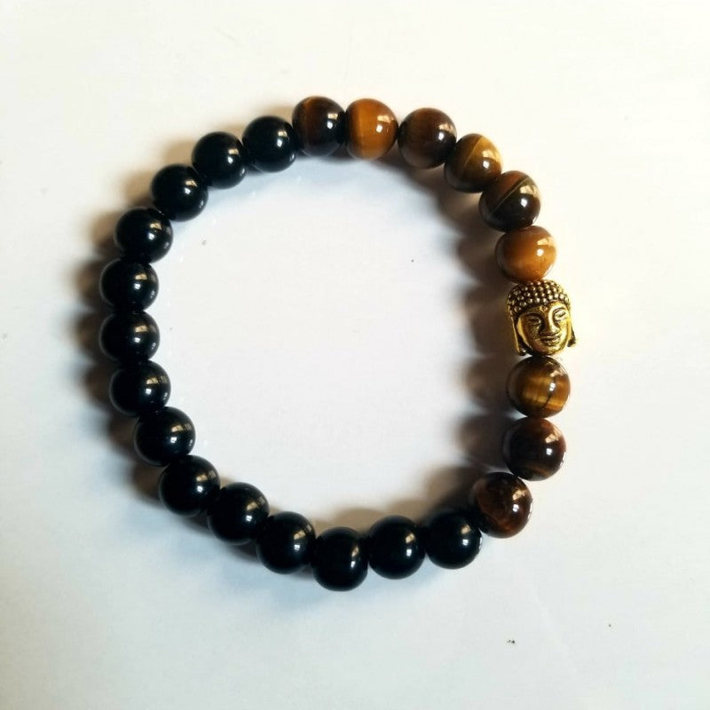 TIGER EYE AND BLACK ONYX WITH BUDDHA HEAD BRACELET
