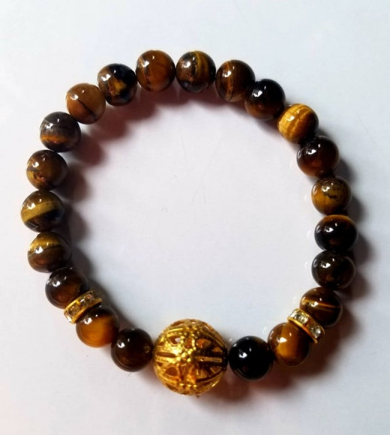 TIGER EYE WITH GOLDEN BALL CHARM BRACELET