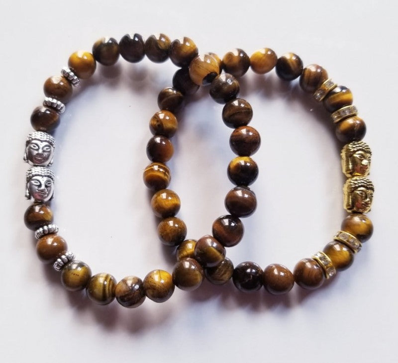 TIGEREYE COUPLE BRACELETS WITH BUDDHA HEAD CHARMS