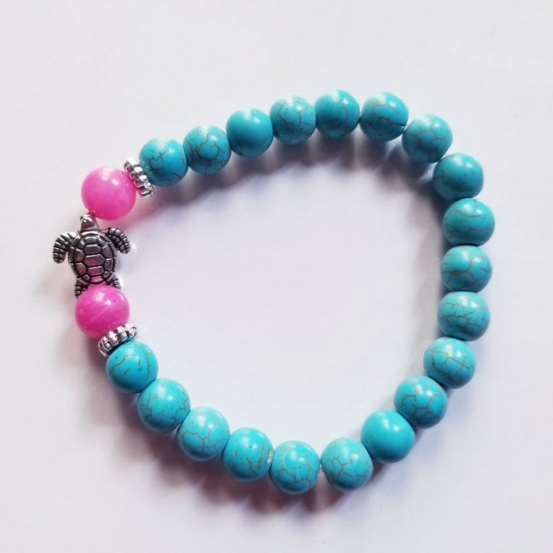 TURQUOISE  WITH TURTLE CHARM BRACELET